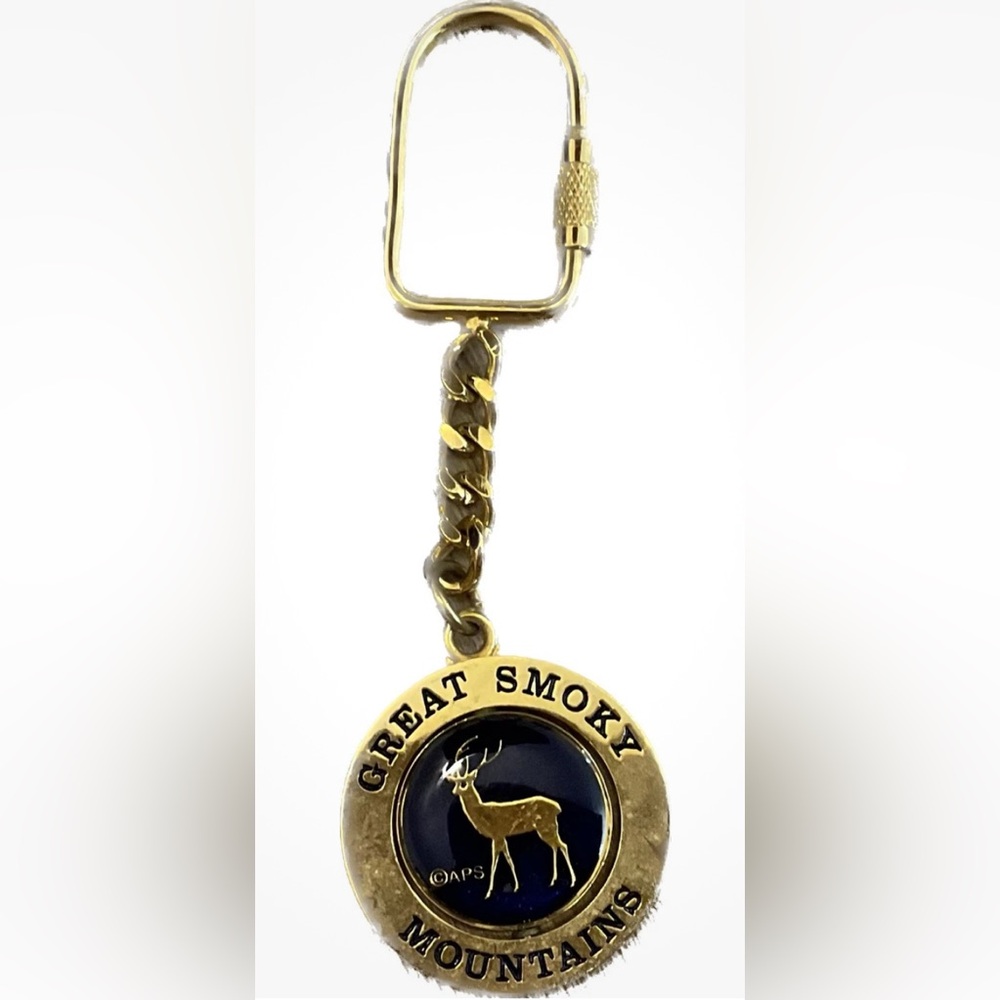 Great Smoky Mountains Keychain Spinner Gold Blue Bear Deer